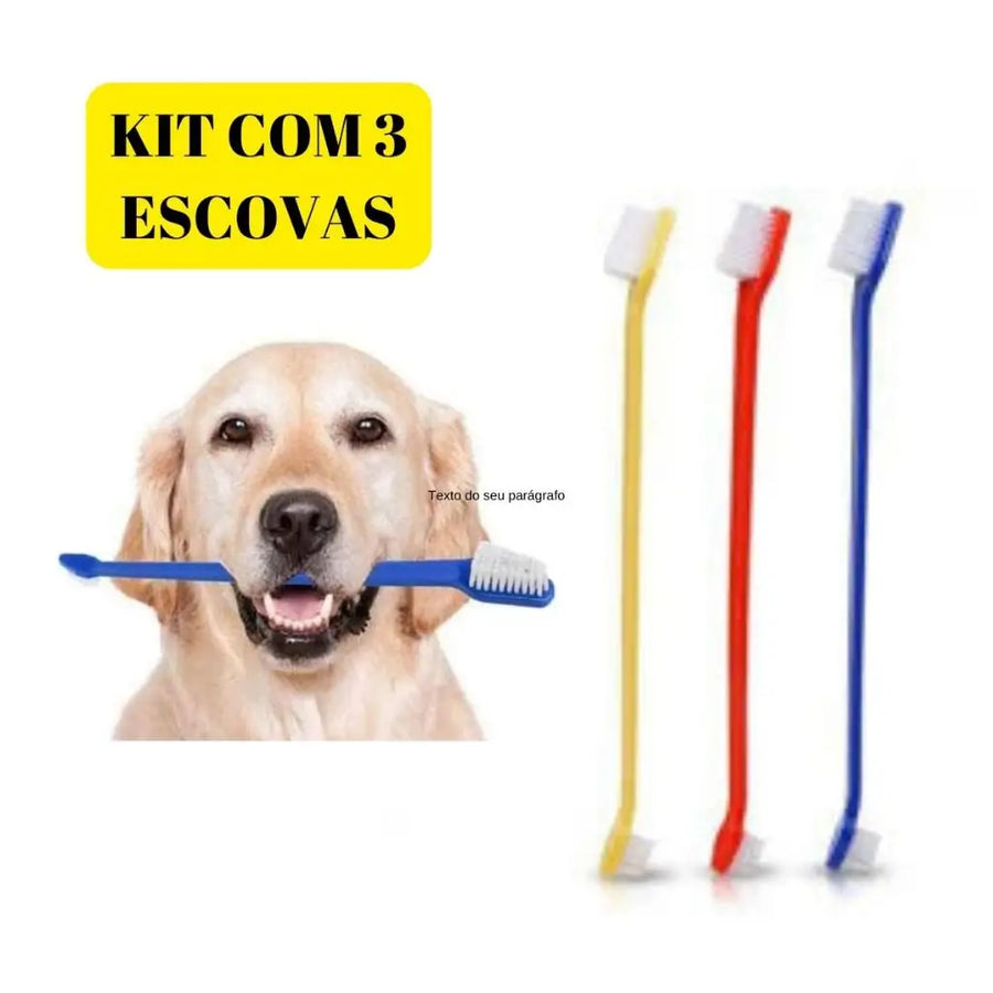 KIT 3 ESCOVA DE DENTE PET PARA CACHORRO E GATO DUPLA