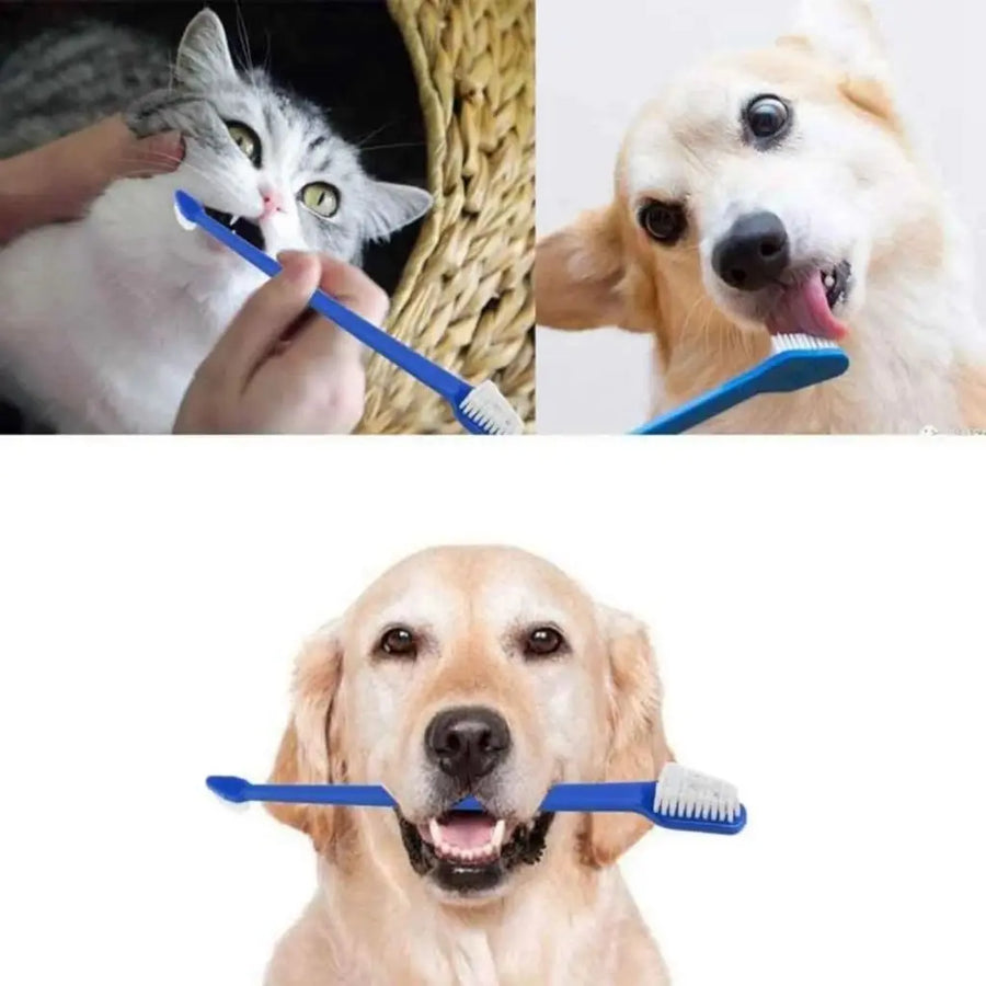 KIT 3 ESCOVA DE DENTE PET PARA CACHORRO E GATO DUPLA