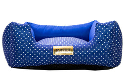 Cama Quadrada para Cachorro ou Gato Luppet Luxo Azul Poa Tamanho:GG