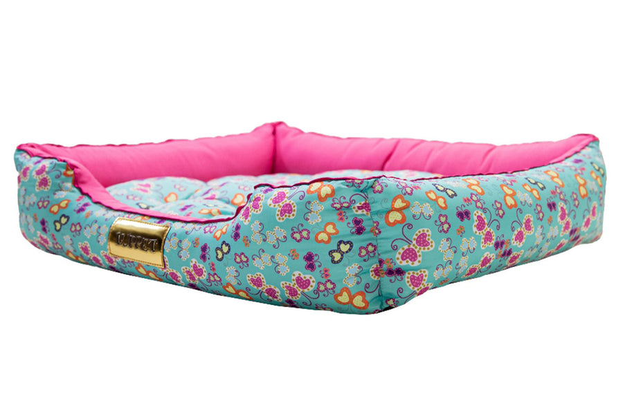 Cama Retangular para Cachorro ou Gato Luppet Luxo Rosa Borboleta