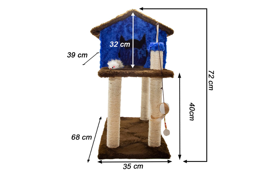 Casinha de Gato com Arranhador Sustentável Luppet Azul e Marrom