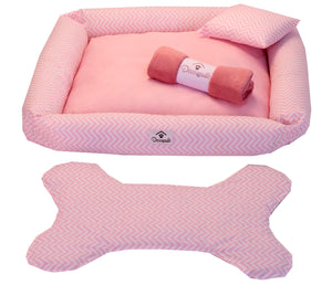 Kit Cama Pet Cachorro Ou Gato Chevron Rosa Tam: M 04 Peças